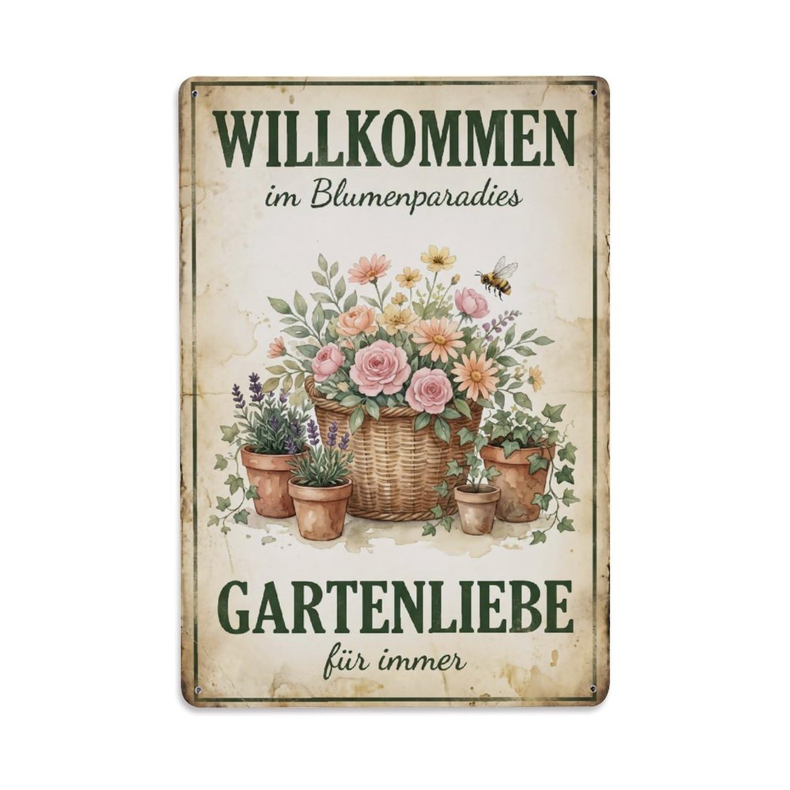Vintage Funny Garden Flower Paradise Rustic Gate Wildflower Metal Tin Sign Plaque Wall Decor for Cafe, Club Bar, Office, Garden Metal Poster 8x12Inch