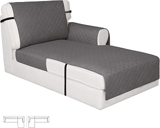 Easy-Going Reversible Chaise Lounge Couch Cover Water Resistant Sofa Cover Sectional L Shaped Sofa Slipcover with Adjustable Straps Furniture Protector for Dogs (115X34 in, Gray/Gray)