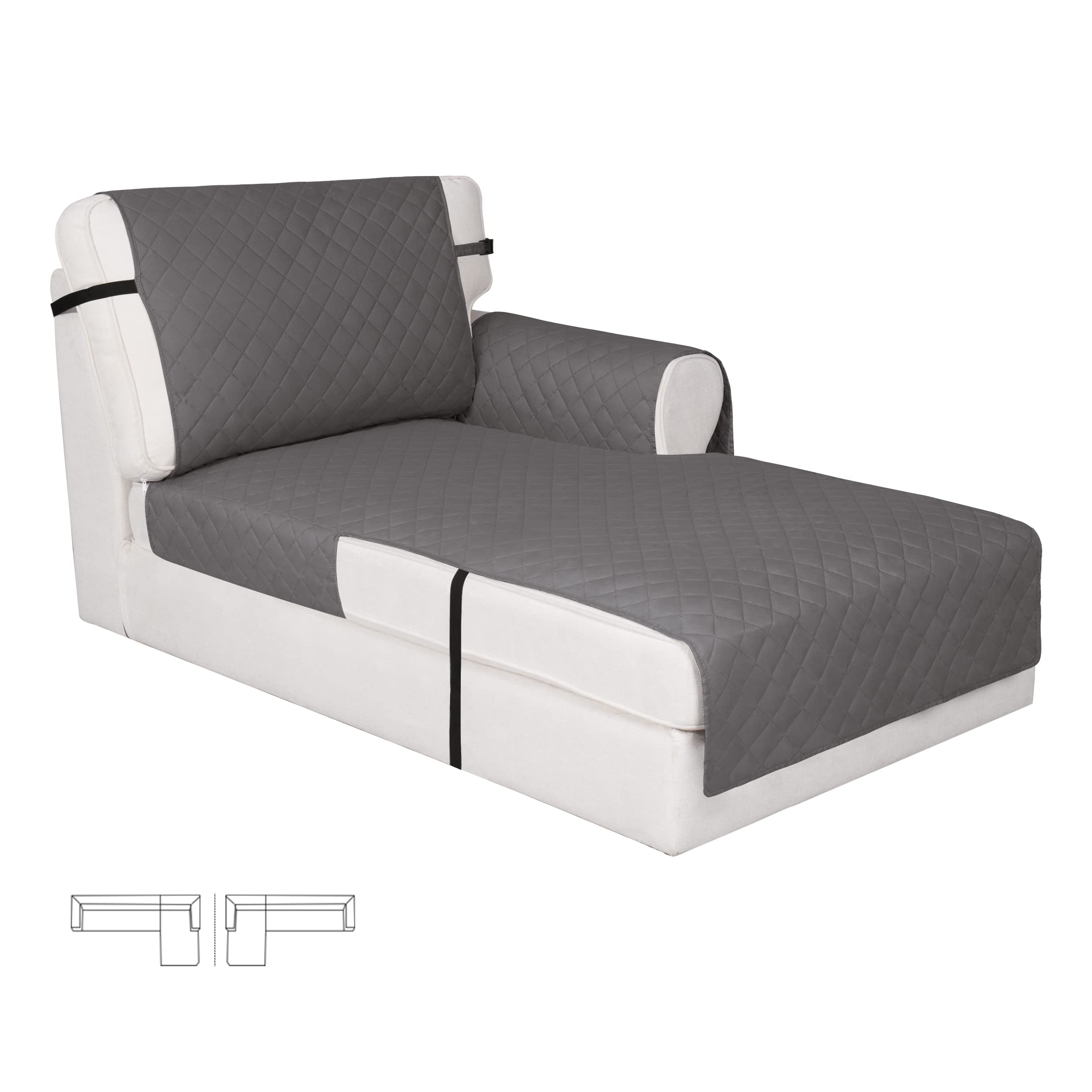 Easy-Going Reversible Chaise Lounge Couch Cover Water Resistant Sofa Cover Sectional L Shaped Sofa Slipcover with Adjustable Straps Furniture Protector for Dogs (115X34 in, Gray/Gray) — image 1