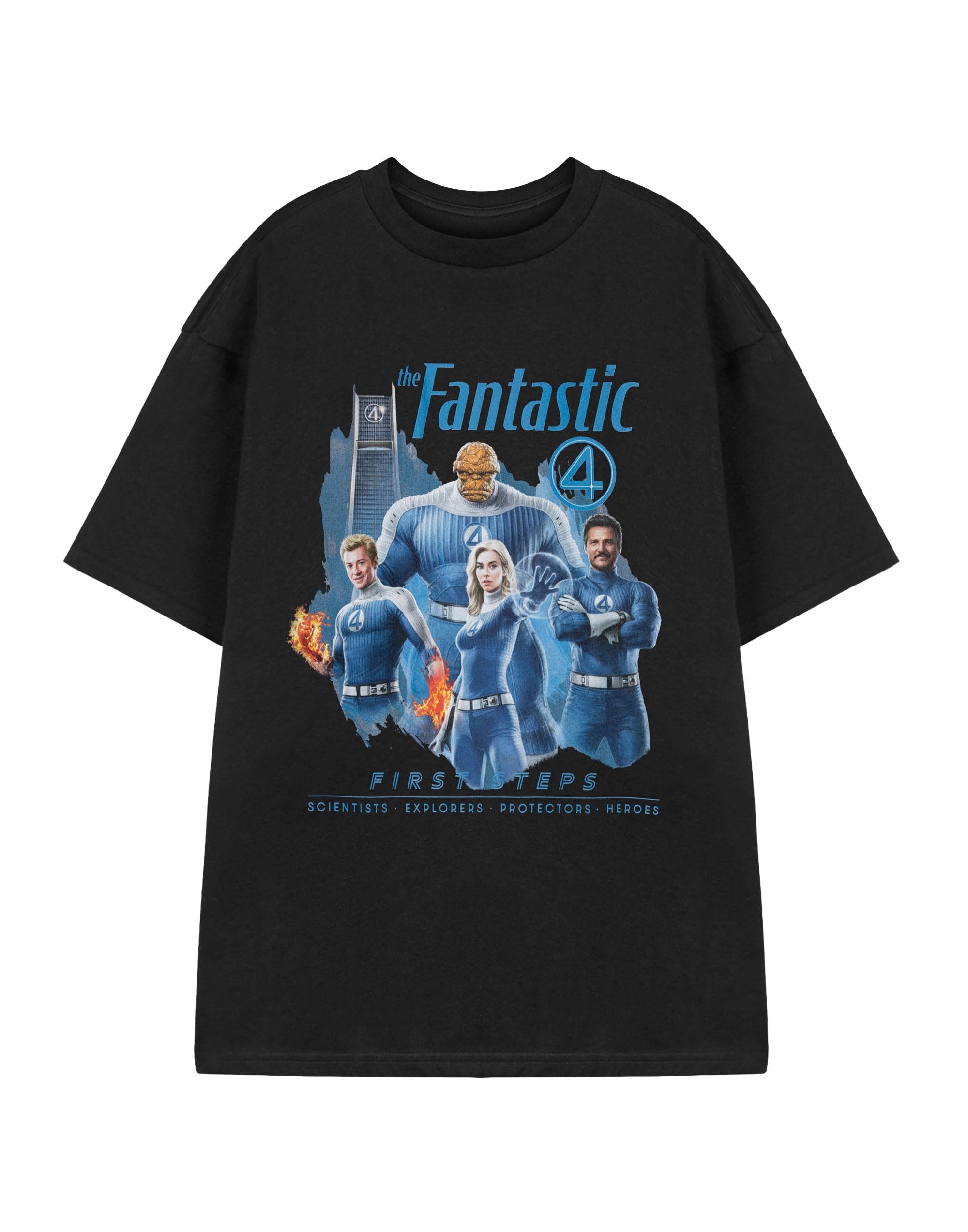 Marvel Men's Black Fantastic Four Graphic Tee | Short Sleeve T-Shirt Featuring 'The Fantastic 4, First Steps, Scientists Explorers Protectors Heroes' | Mcu Apparel Merch - XXX-Large