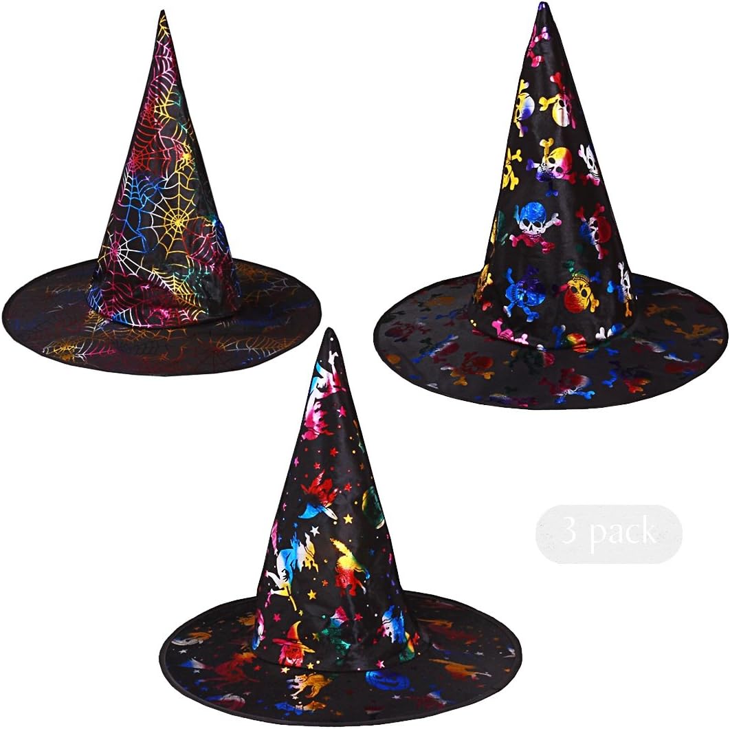 3 Pack Halloween Witch Hat for Adult Kids Caps Costume Party Props Accessories