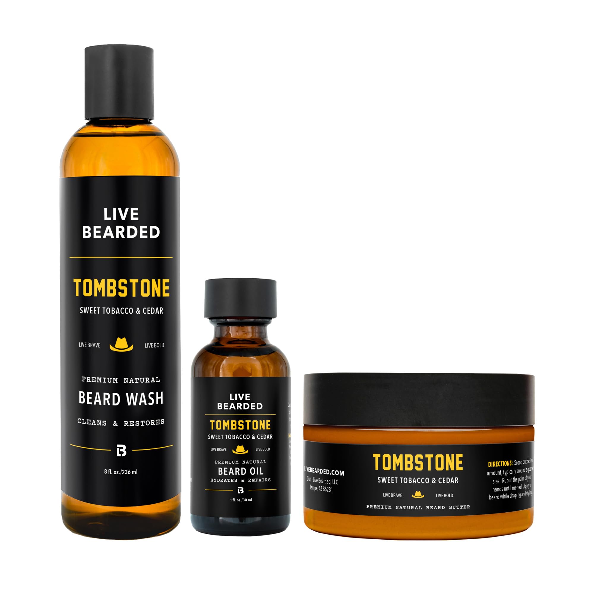 Live Bearded 3-Step Beard Grooming Kit - Wash, Oil and Butter - Made in the USA - All-Natural Ingredients with Shea, Jojoba - Growth Support |