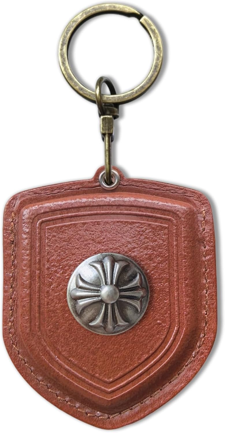 Vintage Badge Leather Keychain Holder Case Compatible with AirTag