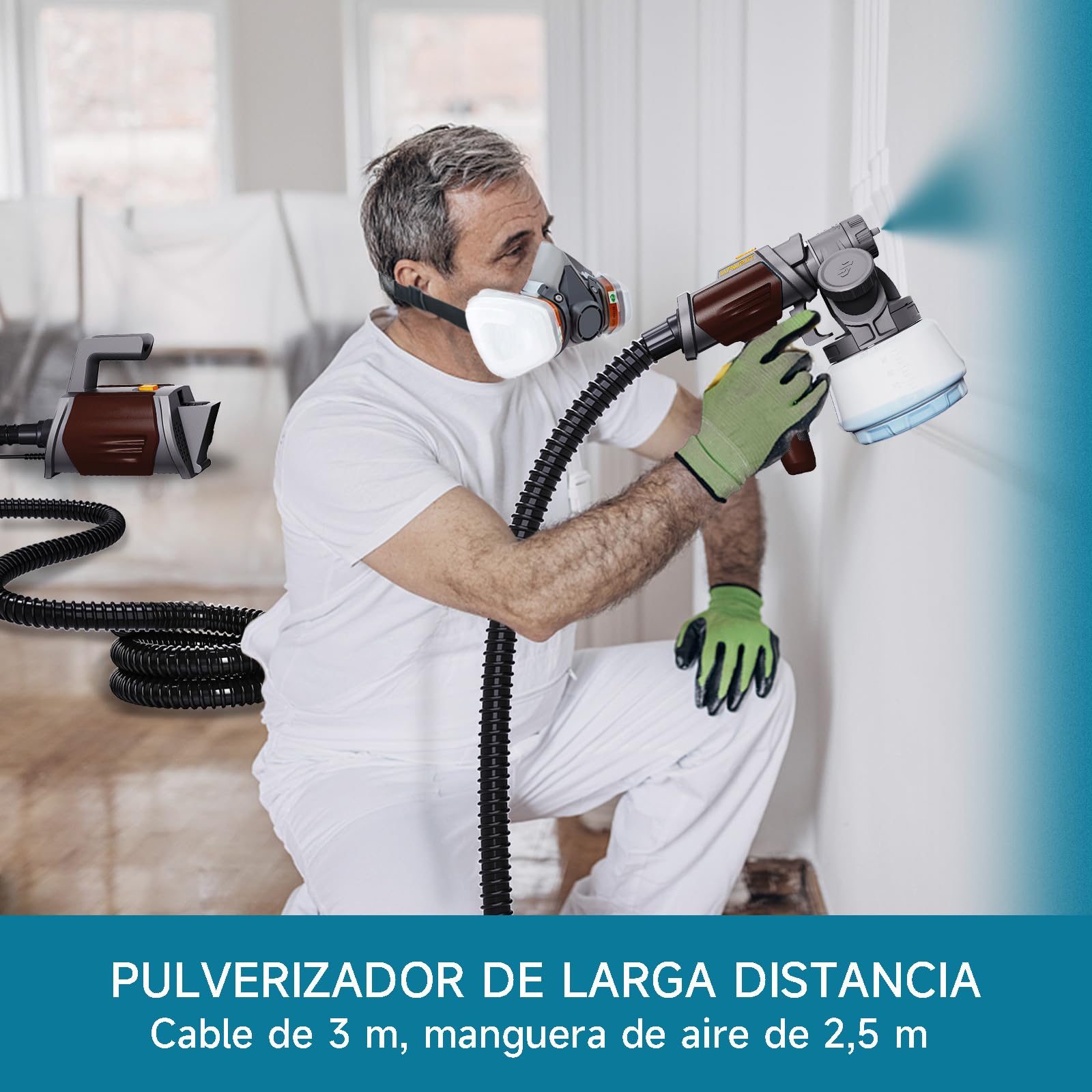 Tilswall Pistola Pintura, Pulverizador de Pintura HVLP 800W, 4 Boquillas y 3 Patrones, Contenedor de Pintura con Recarga Lateral, 120 DIN-s Pistola de Pintura, para Vallas, Jardín y Muebles