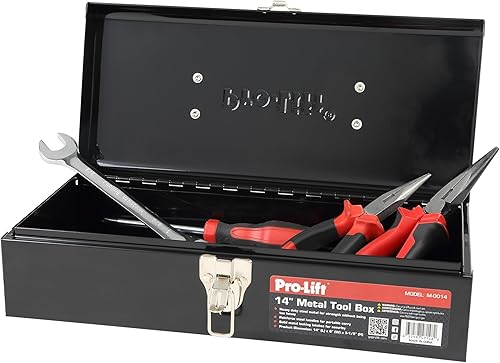 Miniatura 6 de Pro-Lift Caja de herramientas de acero  Caja de herramientas de metal de 14 pulgadas portátil con asa  Cierre de pestillo de metal resistente, caja