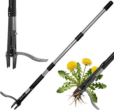 Stand Up Weed Puller Tool Heavy Duty Garden Weeder Tool with 45 Long Handle Weeding Tool & 4-Claw Steel Head Remover Tool,Garden Weed Pulling Tool,Without Bending Design