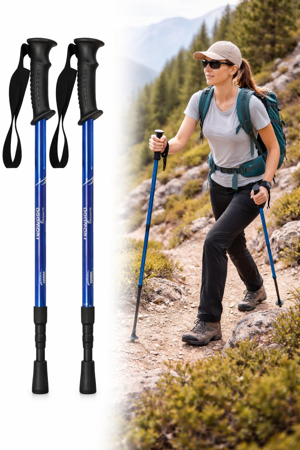 2 x Adjustable Hiking Trekking Poles (65cm–135cm) with Anti-Shock System, Ergonomic PVC Grip, Mud Basket & Durable Rubber Tip – Lightweight Aluminum Walking Poles for Hiking, Trekking & Outdoor Trails