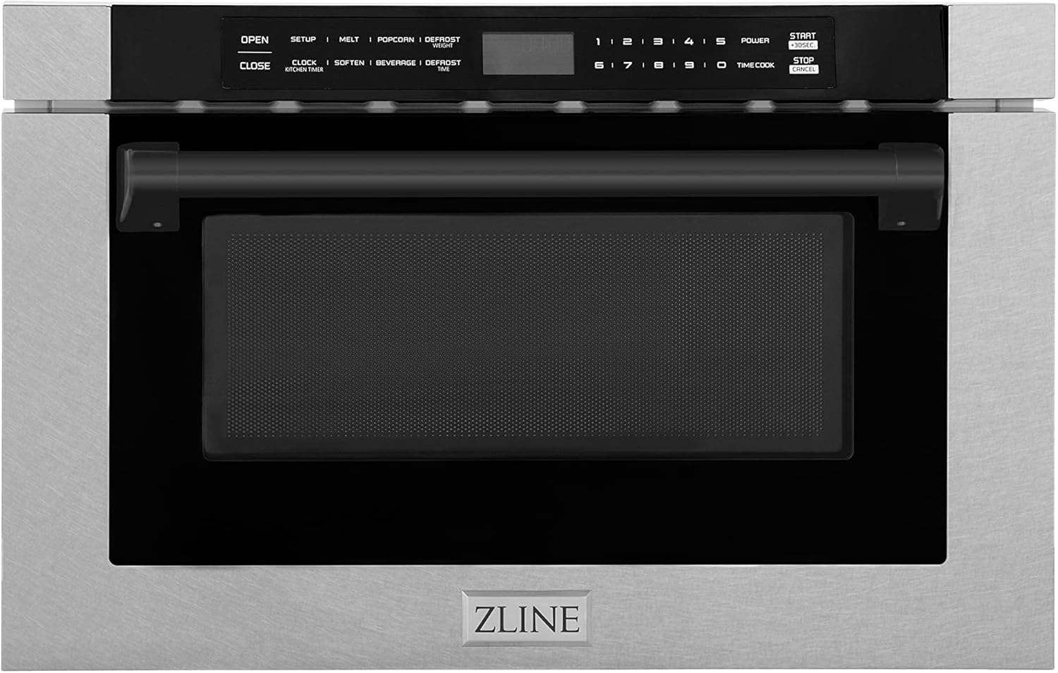 ZLINE Autograph Edition 24" 1.2 cu. ft. Built-in Microwave Drawer with a Traditional Handle in Fingerprint Resistant Stainless Steel and Matte Black Accents