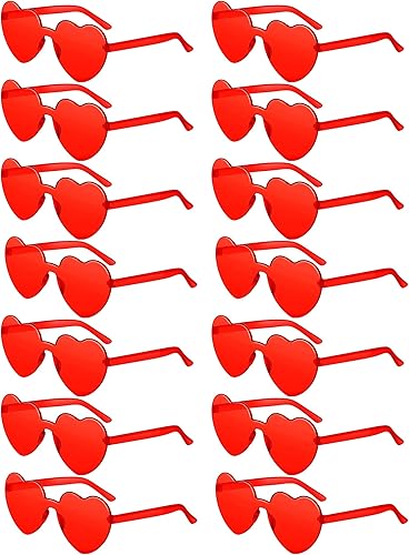 14 pares de lentes de sol sin montura en forma de corazón, sin marco, transparentes, color caramelo, lentes tintados