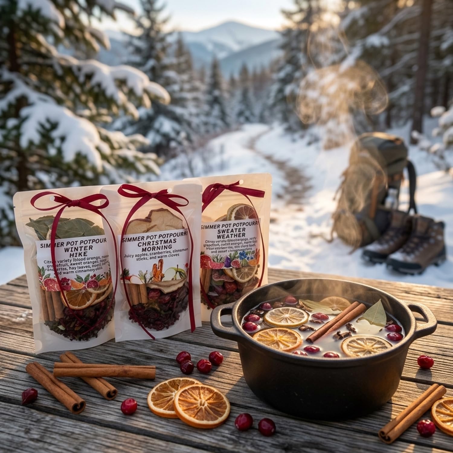 Simmer Pot Potpourri Kit – Confezione da 3 pentole naturali con fette di arancia essiccata, fette di mela, chiodi di garofano interi e bastoncini di cannella, fragranza autunnale e invernale per la