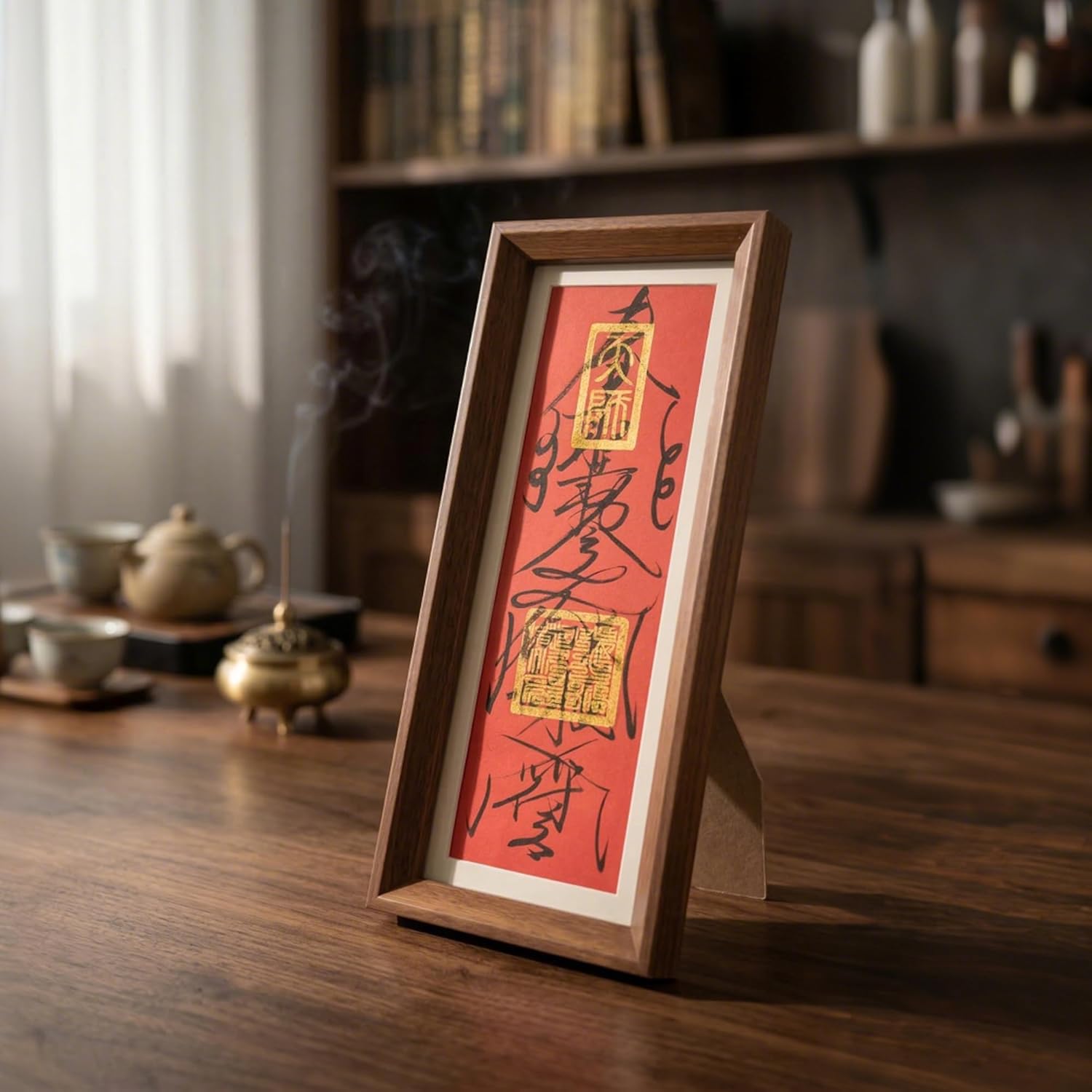 Handwritten Feng Shui Decor Framed Chinese Amulets and Talismans for Protection Warding Ward Off Evil Spirits Chinese Taoist Authentic Feng Shui Wall Decororation for Home Office Desktop