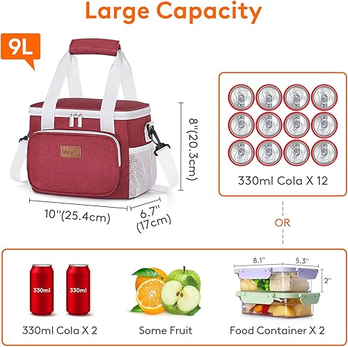 Miniatura 37 de Lifewit Bolsa de Almuerzo Mediana Aislada Caja de Almuerzo Hielera Suave Bolsa Refrigerante para Adultos Hombres Mujeres, Gris 12 Latas (9L)