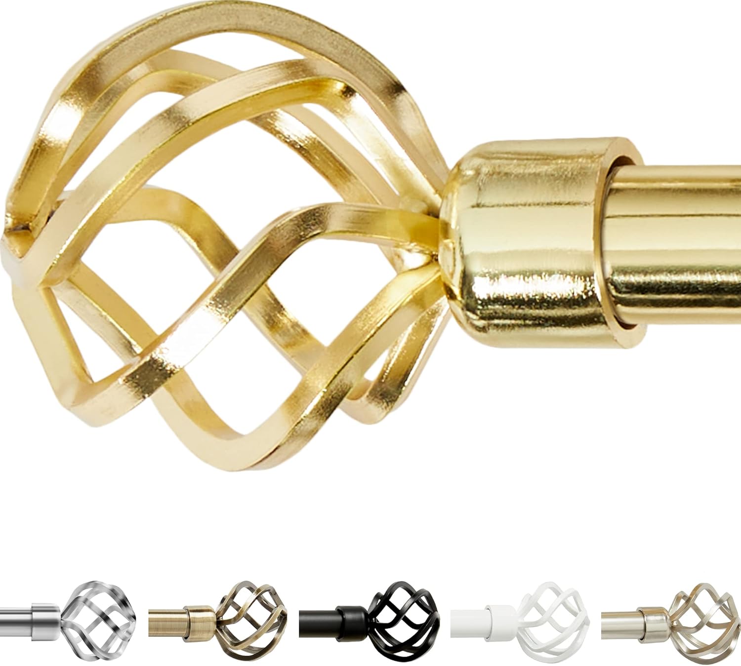 GB Home Adjustable Gold Curtain Rods for Windows 48 to 84 inch, Single Drapery Rods with Stylish Twisted Cage Finials : Home & Kitchen