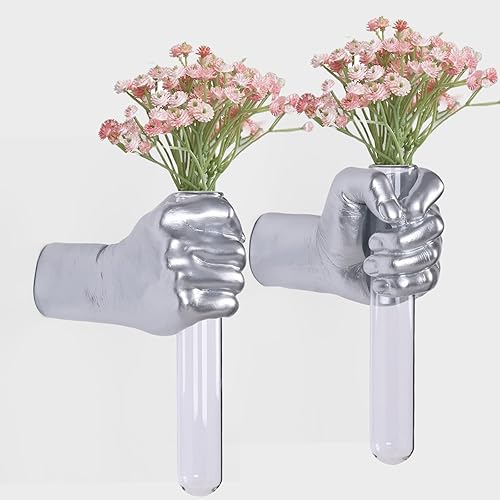 Miniatura 13 de 2 piezas de esculturas de pared, florero de manos para decoración del hogar, escultura artística de montaje en pared, estatua de arte de pared Oro