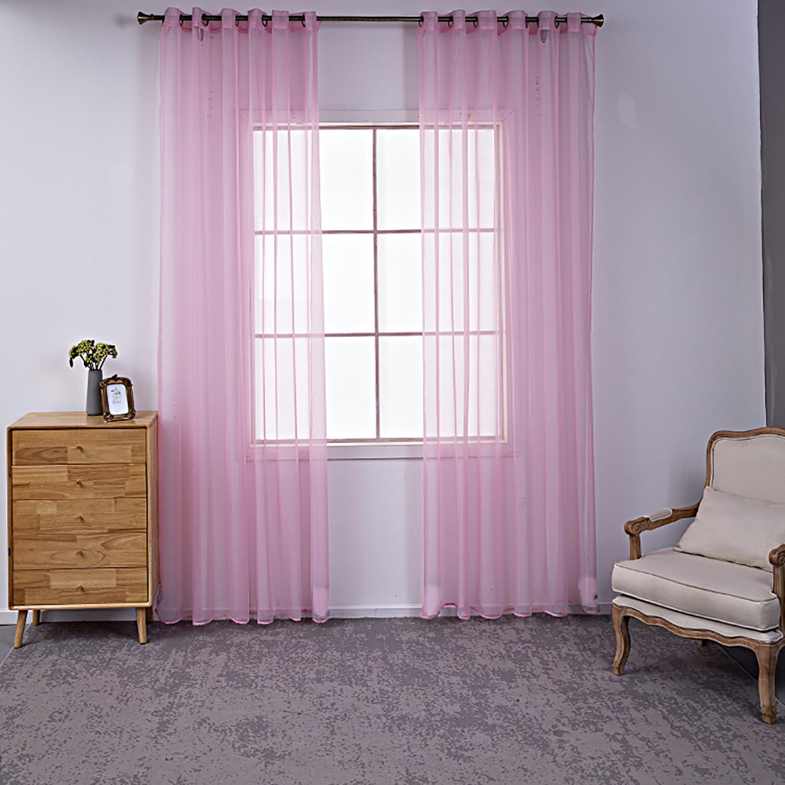 BOYOUTH Solid Color Sheer Voile Curtains,Grommets Window Gauze for Bedroom,Living Room,Hotel,Pink,2 Panel,55 x 90 Inches