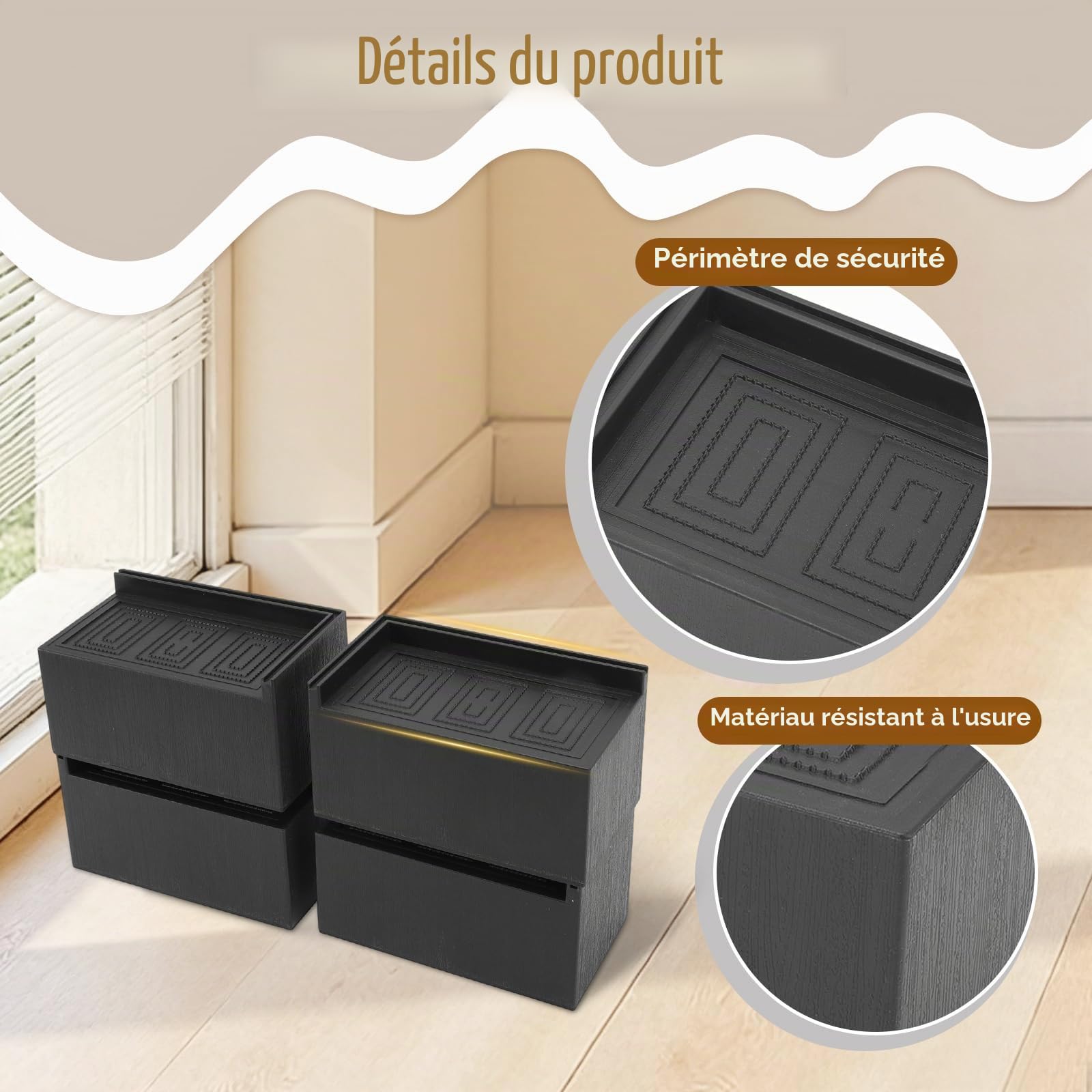 Grand Rehausseur De Lit, 4 Pièces, Larges Et Rectangulaires, Robustes, Pour Meubles, Hauteurs De 3 Pouces, Pour Lit, Canapé, Chaise, Levage De Machine à Laver