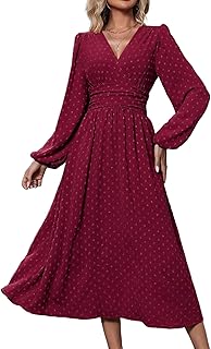 ZPLxi Women's Long Sleeve V Neck Dress High Waist Fall Elegant Flowy Boho Floral Midi Dress Ruffle A-line Babydoll Dresses...