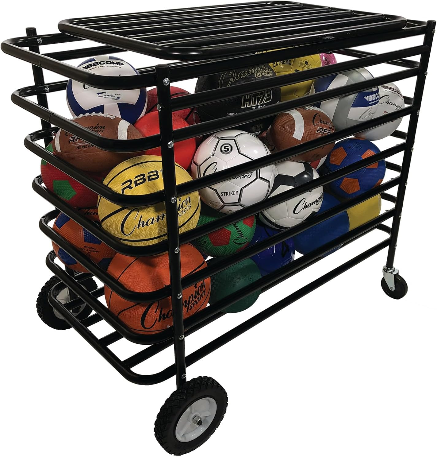 Champion Sports Ultimate Lockable Ball Locker – Heavy Duty Powder Coated Steel Ball Locker with Swivel Caster and Rear Wheels – Hinged Lid - Holds Up to 30 Balls – Black