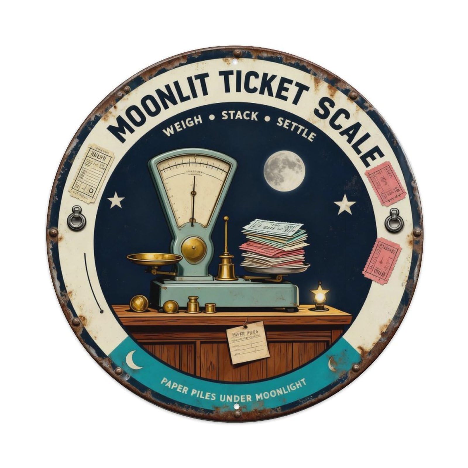 Moonlit Ticket Scale Sign Metal Tin Sign Plaque