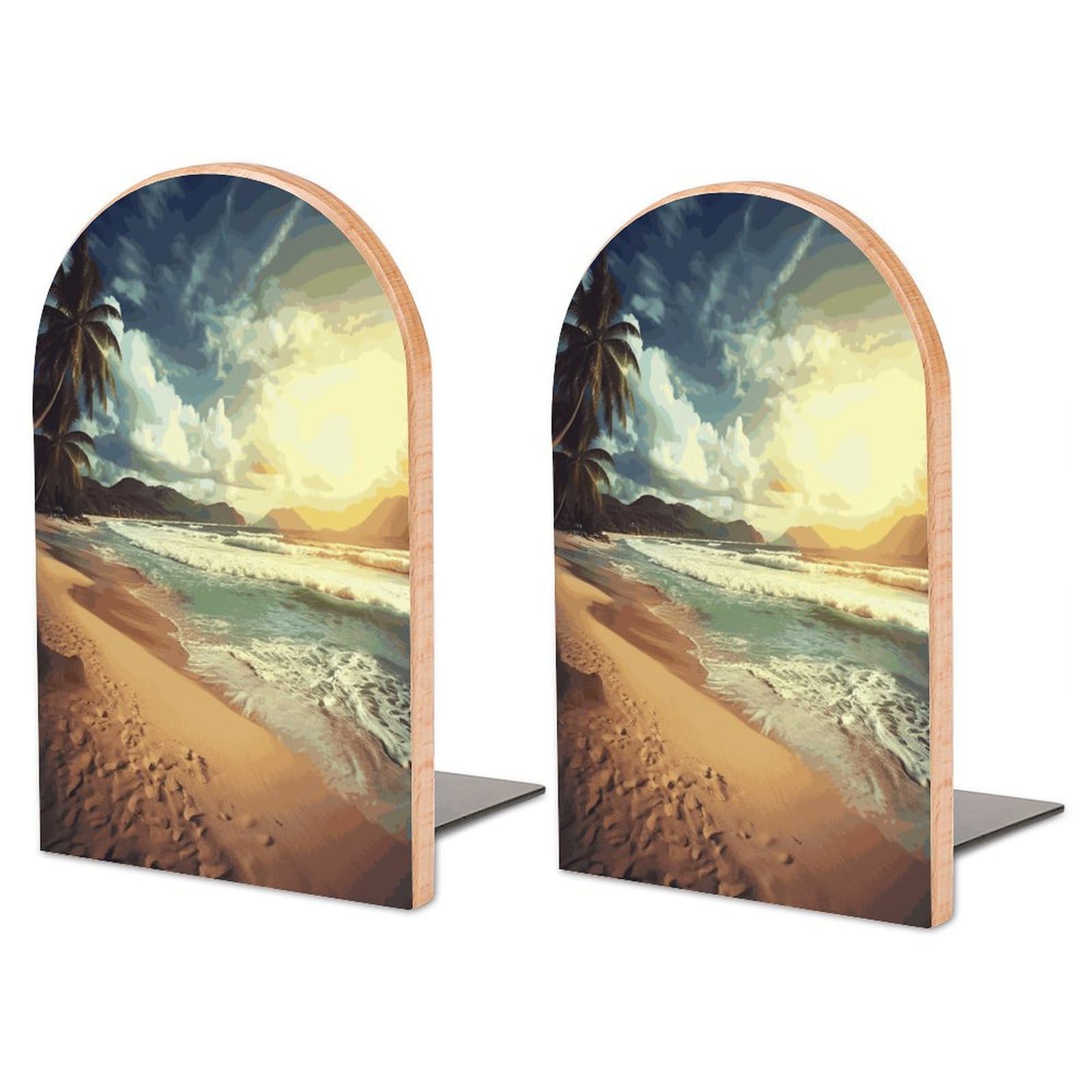 Sujetalibros de madera playa con tope de libros de metal