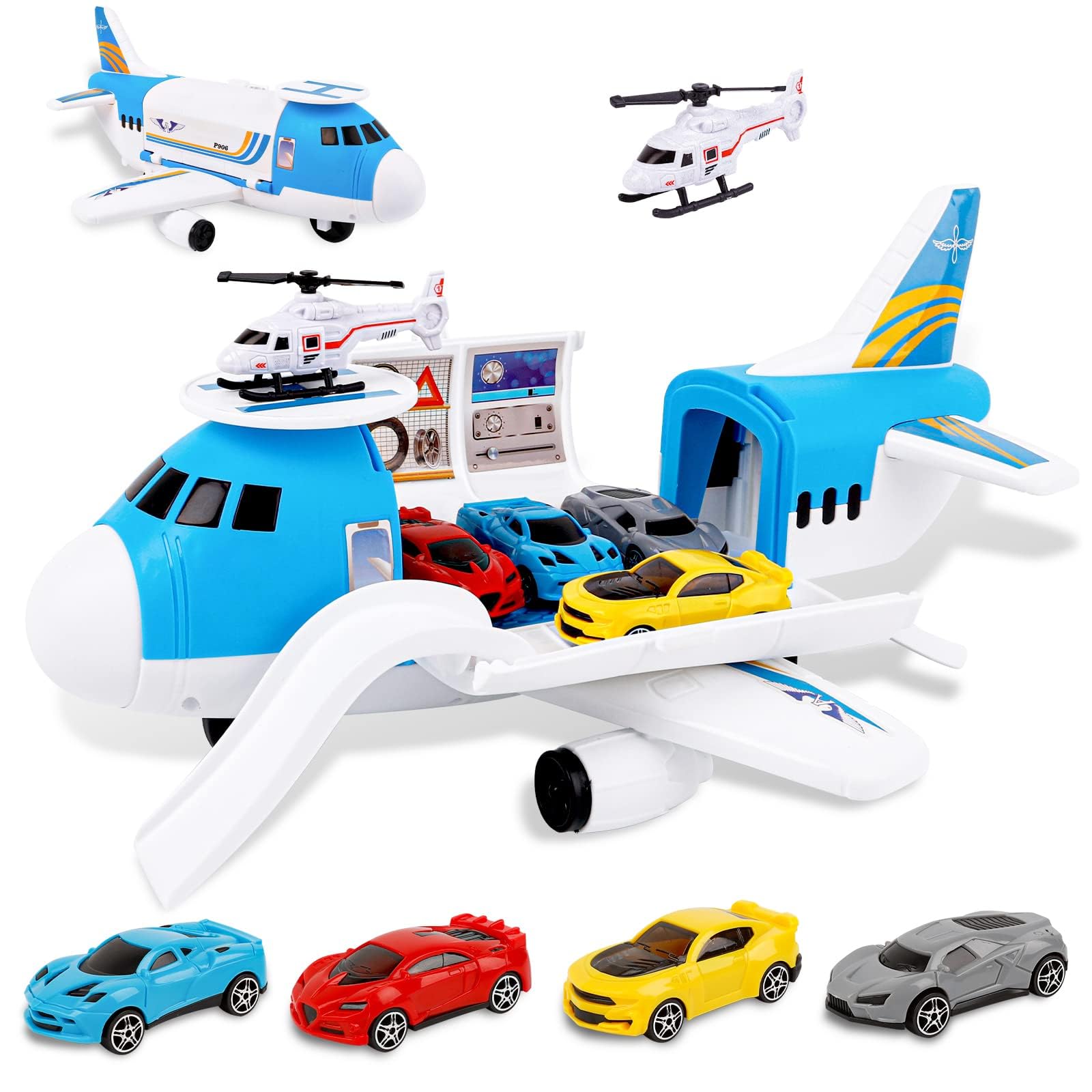 Kids Transport Cargo Airplane with Car Toy Plane Playset for Boys Ages 3-5