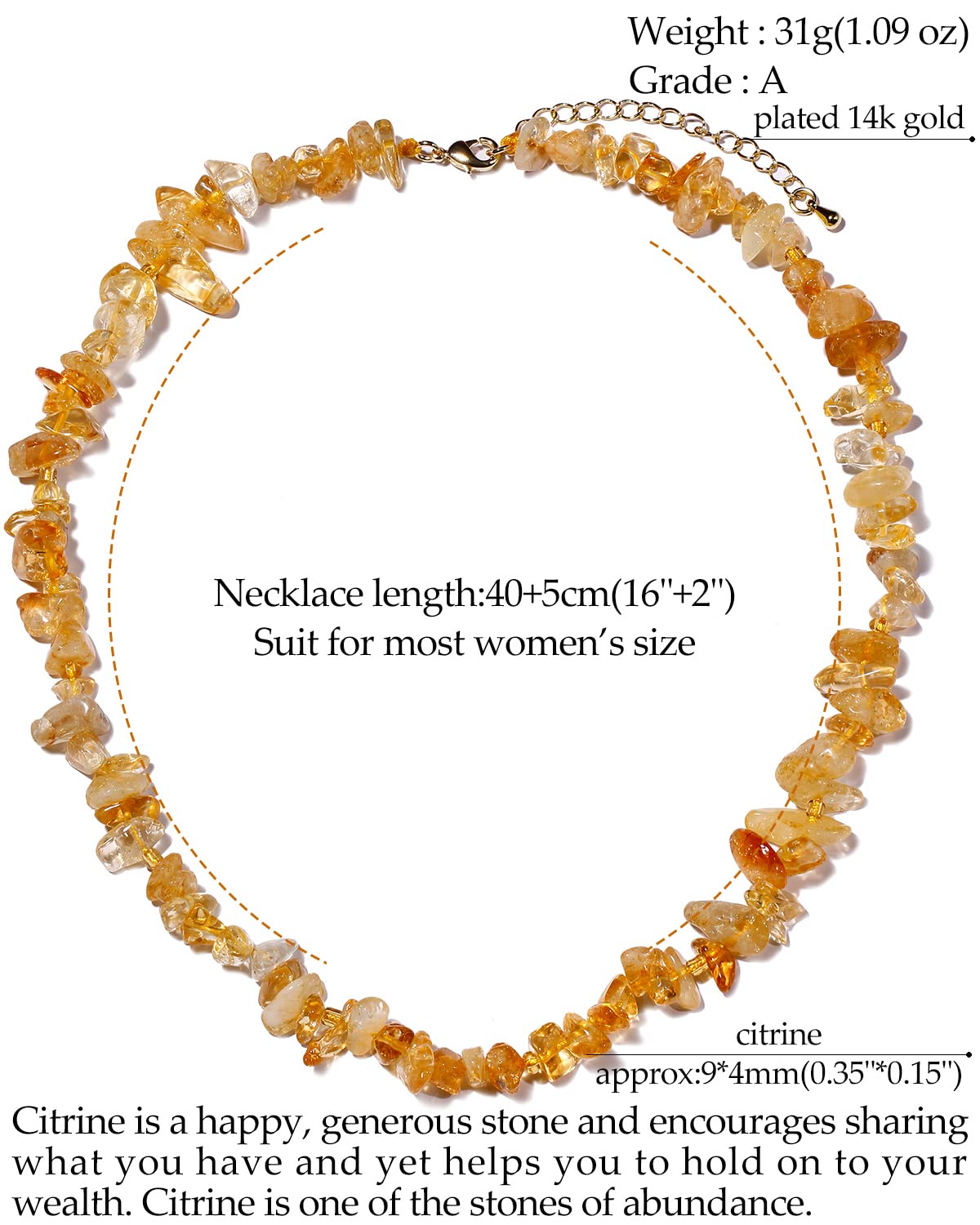 Jewboo Amethyst Rose Quartz Crystal Tumbled Chip Stone Chakra Necklace for Women Healing Crystals and Gemstones Bring Wealth and Luck Balance Meditation Jewelry Gifts (Citrine) - Image 4