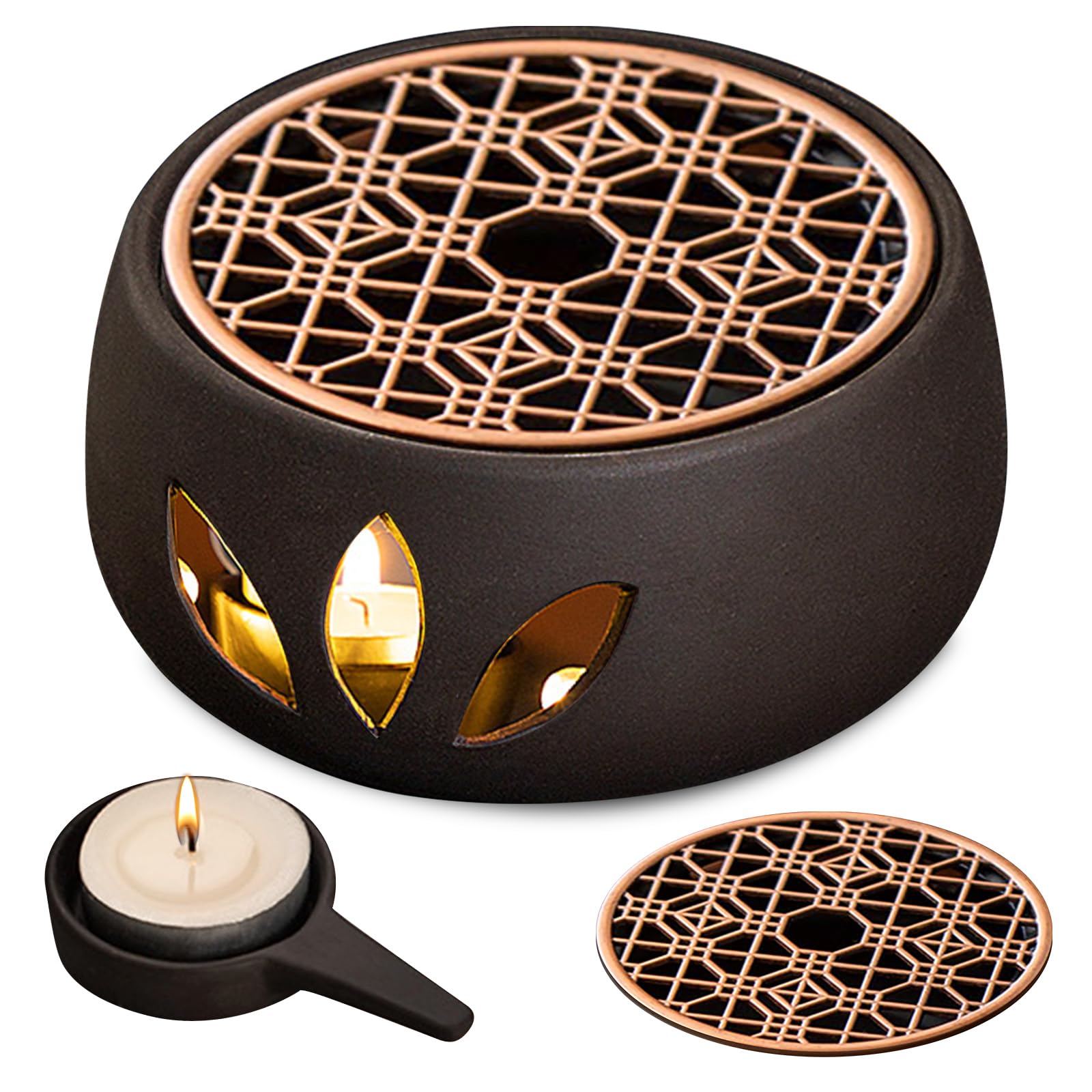 Tea Warmer for Teapot, Ceramic Tea Warmer, Coffee Warmer, Teapot Warmer with Candle Holders, for Heat Preservation Tea, Coffee (Black)