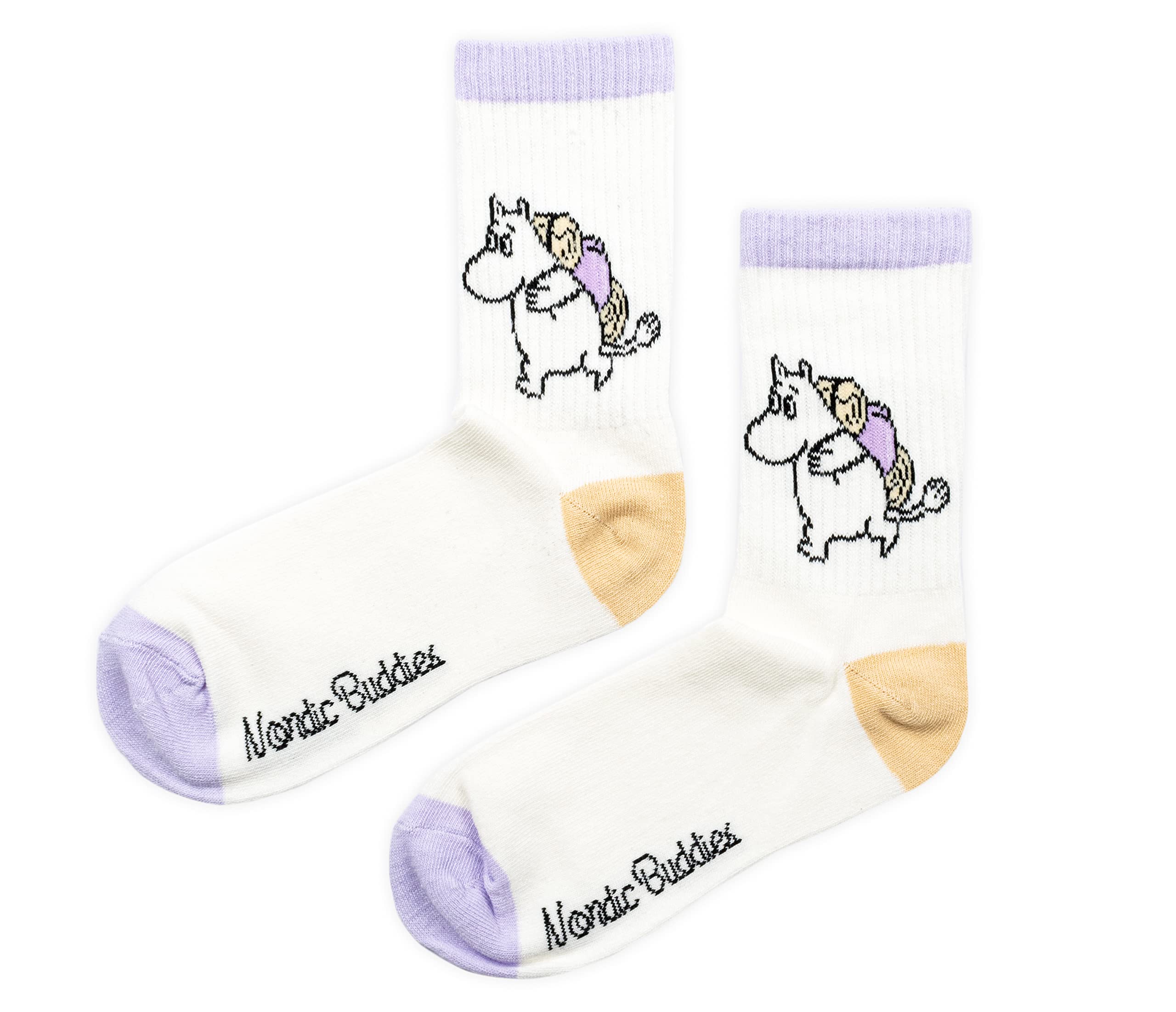 Nordicbuddies Unisex White, Yellow, Lilac Moomintroll Camping Ladies Moomin Socks, White, Eu36-42
