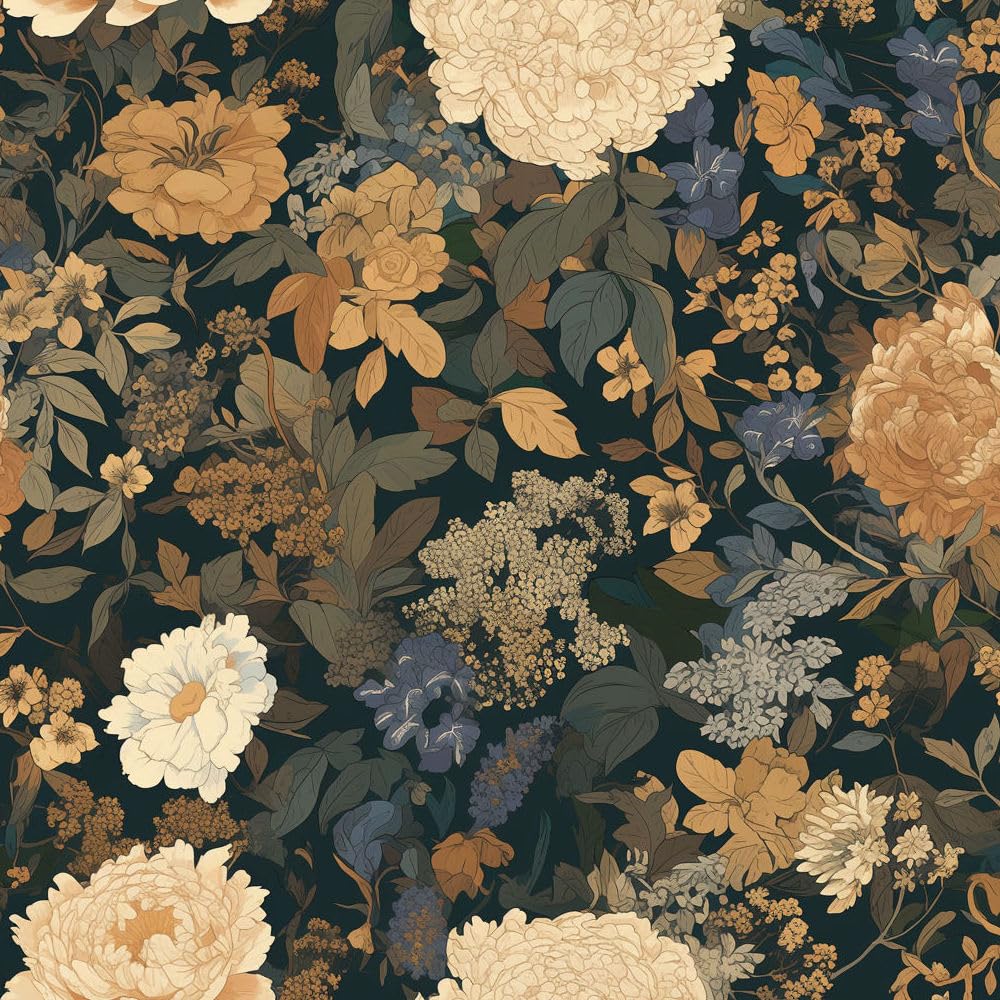JIAOQSS Peel and Stick Wallpaper Dark Black Pink Floral Stick on Wallpaper Plum Floral Peony Flowers Vinyl Sticky Back Plastic Wallpaer Waterproof for Wall Furniture Living Room Bedroom Bathroom