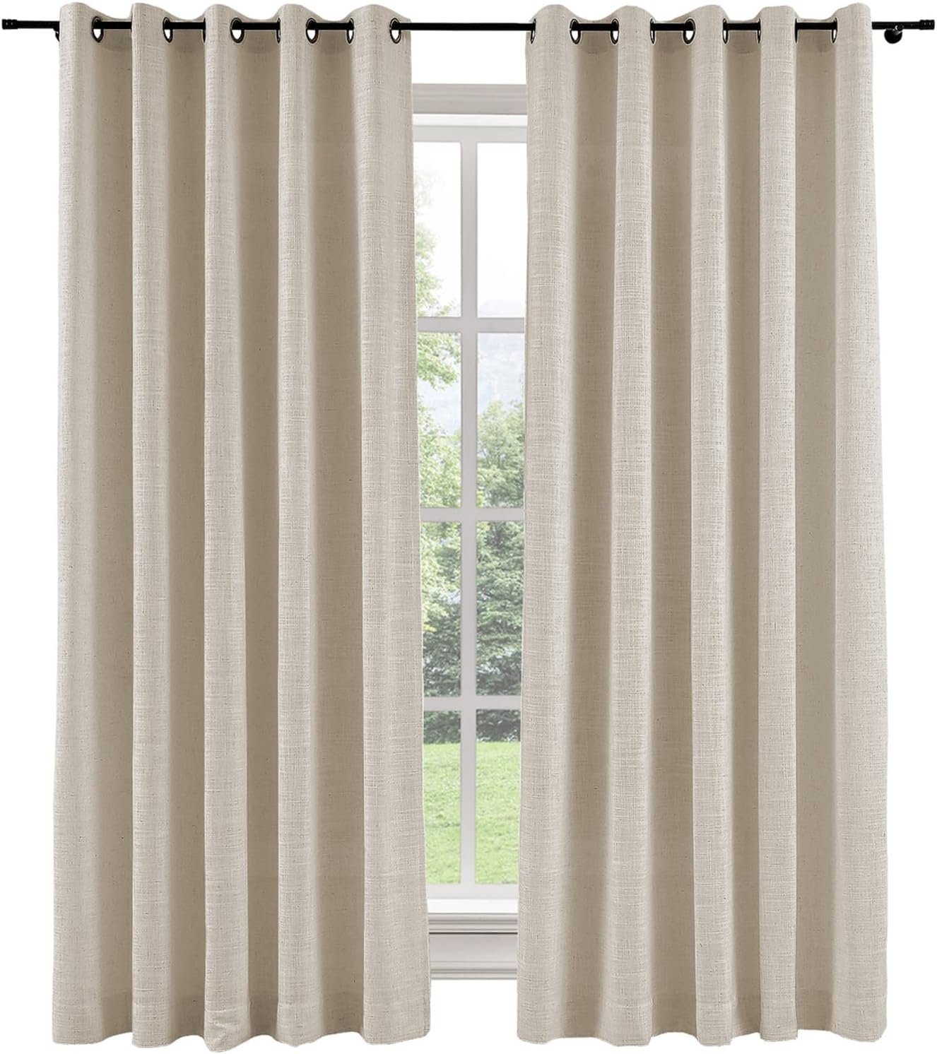 ChadMade Solid Color Faux Linen Grommet Curtian 84 Inch Length Drape Blackout Room Darkening Linen Drapery for Small Windows Doors Bedroom Living Room 50Wx84L, 1 Panel, Tapioca, Tallis Collection