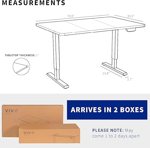 Miniatura 7 de VIVO Escritorio eléctrico de altura ajustable de 71 x 36 pulgadas, estación de trabajo activa completa con tablero de madera clara dividida, marco