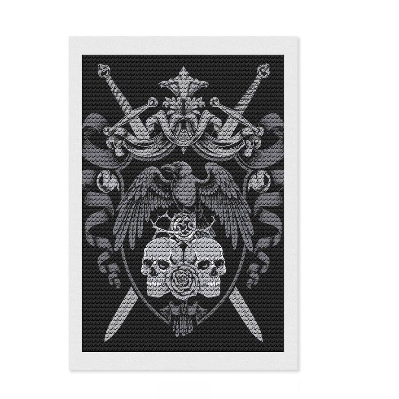 Junmoney Medieval Raven Skull Crest - Gothic Raven Round Drill Diamond Painting 8"x12", Cute Room Decor, Relaxing DIY, with Tool Kit, Thoughtful Present