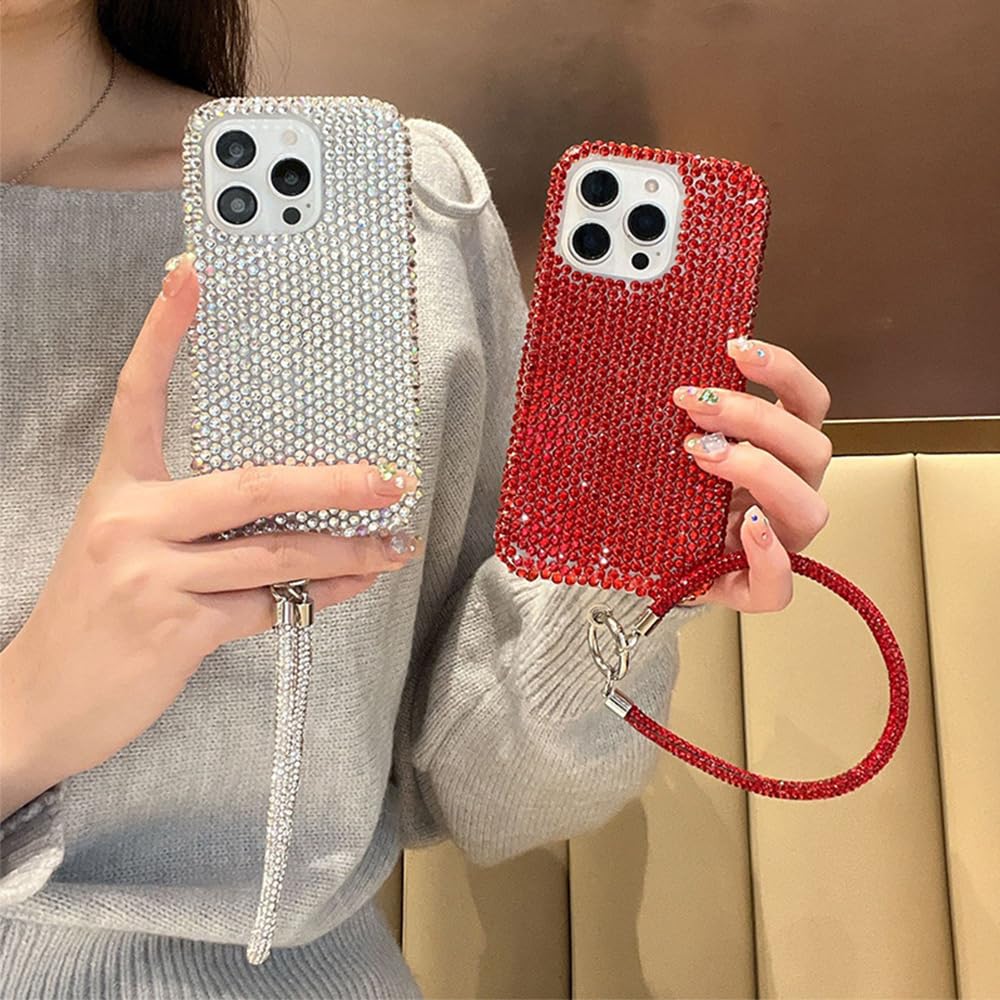 FIFTHAVE Etui ze smyczką na telefon komórkowy iPhone 13 Pro, błyszczące etui na telefon komórkowy do iPhone 13 Pro, z paskiem, diamentowe etui ochronne, ze sznurkiem ochronnym, luksusowe, błyszczące