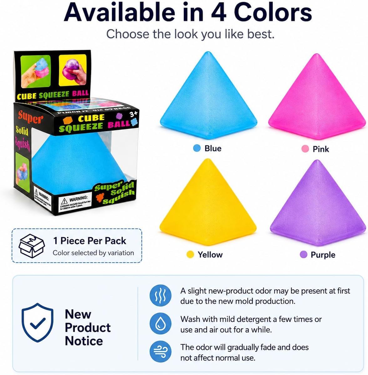 Pyramid Squishy Squeeze Toy for Adults, Soft Sensory Fidget Stress Ball, Stretchy Tactile Desk Toy for Office, Study, Travel, Hand Exercise and Relaxation, Translucent Pyramid Shape (Blue) image 2