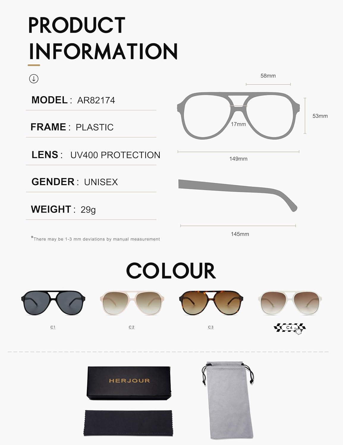 HERJOUR Retro Trendy Square Aviator Sunglasses Womens Mens 70s Classic Vintage Oversized Sun Glasses AR82174 - Image 5