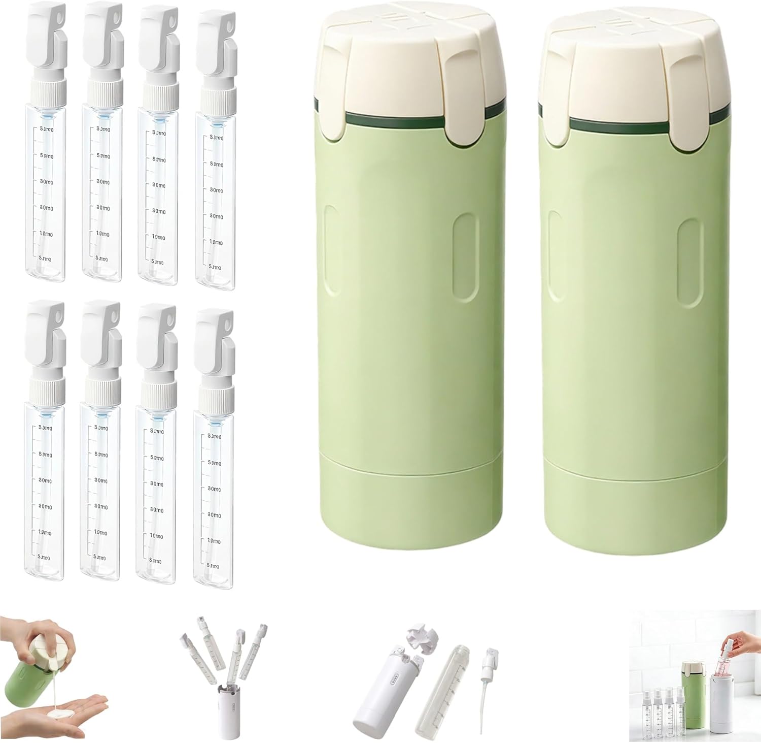 4 in 1 Travel Dispenser, 4 Pack 30ML Travel Bottles for Toiletries, 4 in 1 Travel Bottles for Toiletries Travel Dispenser Bottle, Refillable, Suitable for Storing Shampoo (Green*2PCS)