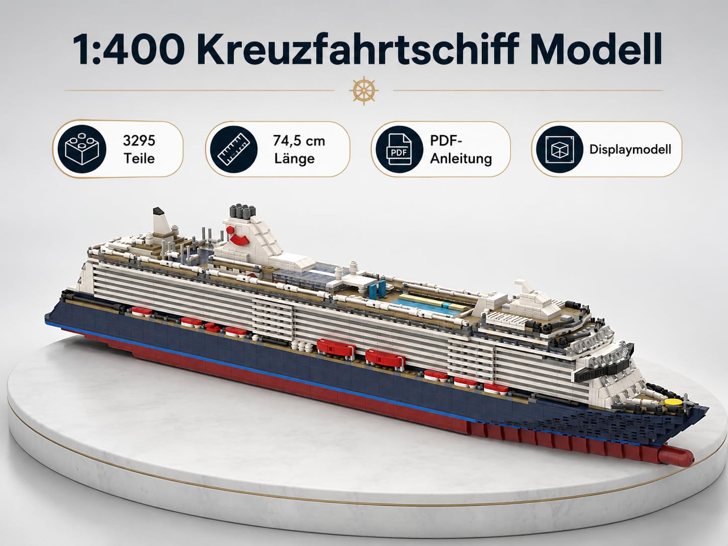 ToyGhillied Großes Kreuzfahrtschiff Modellbausatz, 1/400 Maßstab Mein Schiff Klemmbausteine Kompatibel mit Allen Großen Marken, Baukasten für Display oder Geschenk, MOC-174915 (3295PCS)