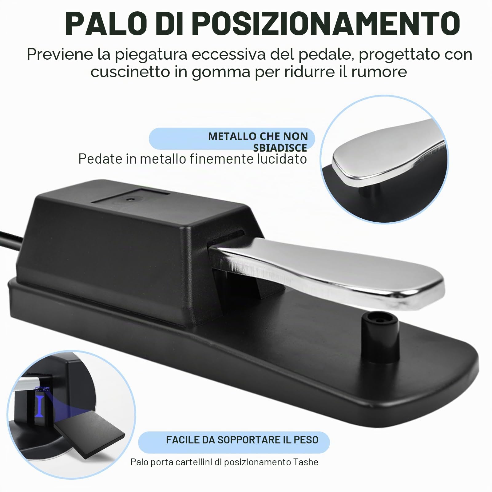 Pedale Sustain Universale per Tastiera Pianoforte, Pedale Sustain, Adatto per Sintesizzatore Tastiera Midi/Pianoforte Elettronico con Cavo da 1,5 M E Interruttore di Polarità, Compatibile con Jack da