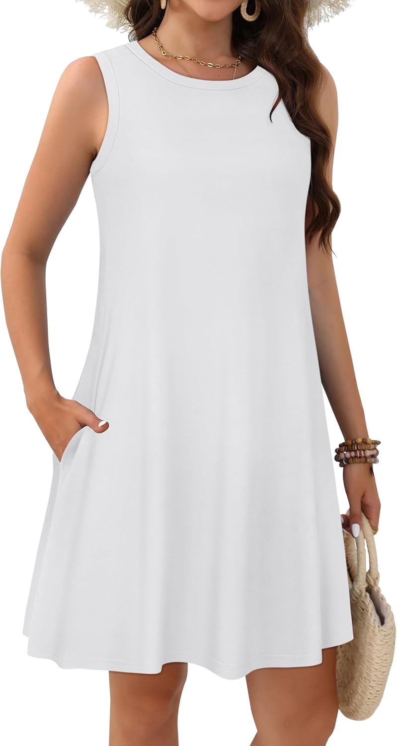 Womens Summer Dresses Casual Sleeveless Tshirt Sundress Beach Cover Up with Pockets Loose Tank Dress - Image 4