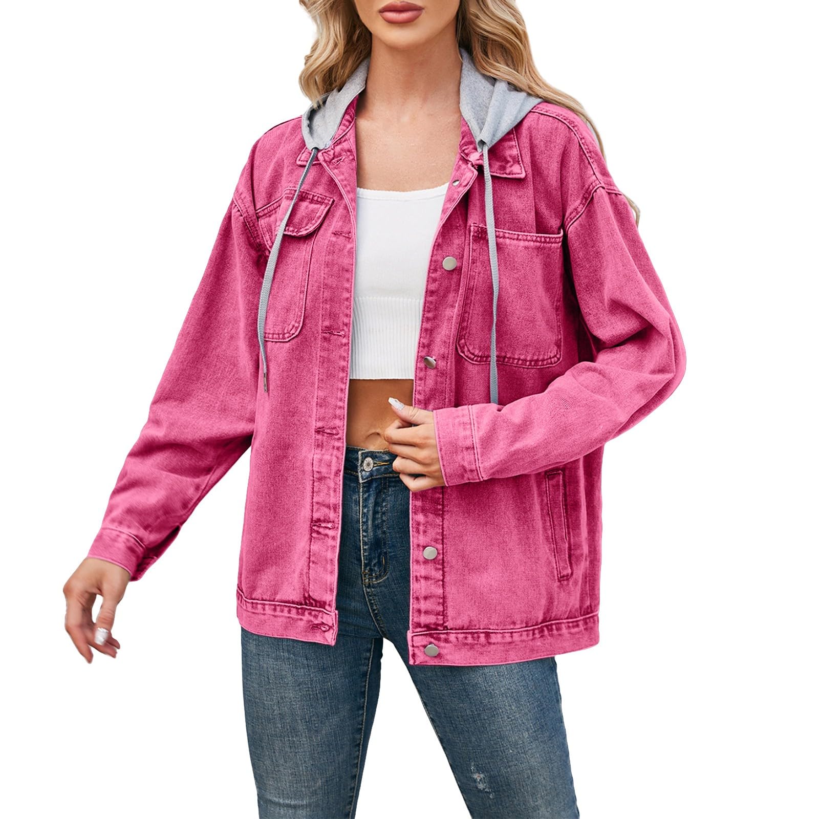 Generisch Damen Übergangsjacke Frühling Elegant- Jeansjacke Damen Lang Mit