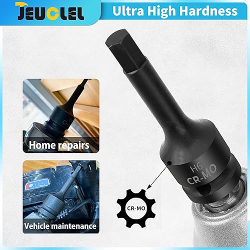 Miniatura 5 de Enchufe de punta de impacto hexagonal de 0.236 in, H6 12 pulgadas, adaptador de destornillador hexagonal de acero Cr-Mo para llaves de trinquete
