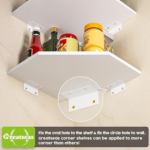 Miniatura 5 de Estantes flotantes de esquina para almacenamiento en la pared, juego de 2 estantes esquineros montados en la pared con agujero para alambre para