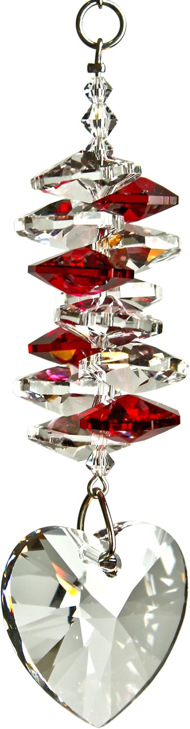 Woodstock Chimes Sun Catcher Crystal Heart Cascade, 4" Ruby Red Crystal Cascading Suncatcher Hanging Window Prism for Indoor Kitchen Office Gifts Rearview Car Mirror Décor, Rainbow Makers Collection