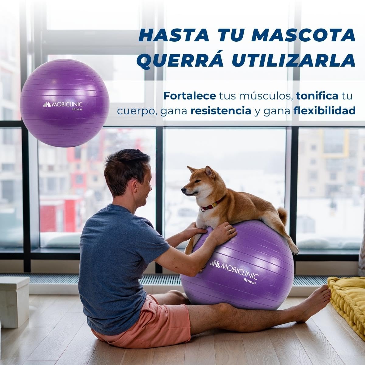 Mobiclinic Pelota de Pilates 58 cm Antideslizante Anti-pinchazos Lavable Morado
