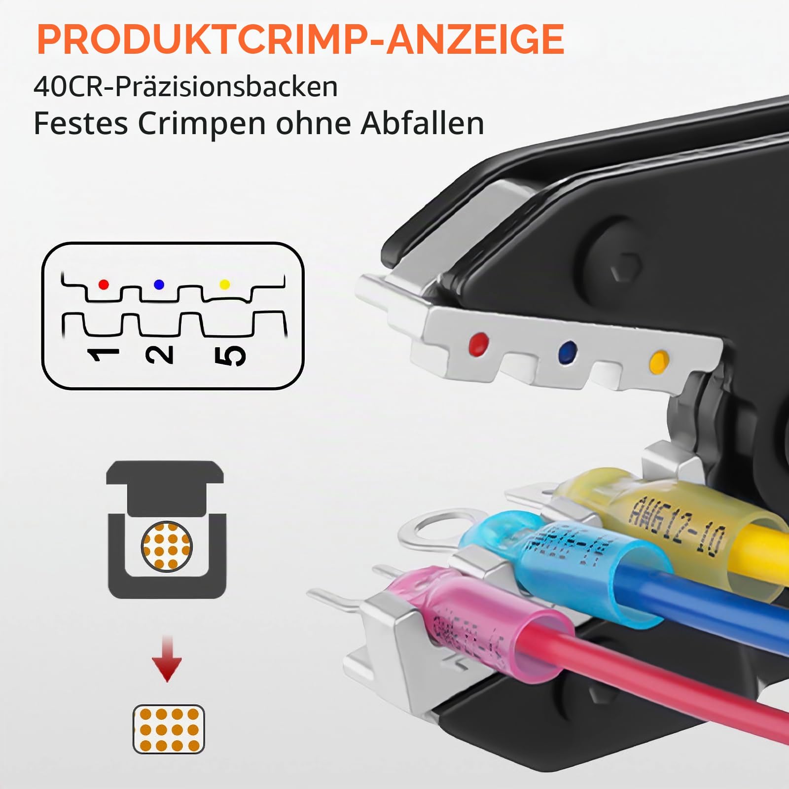 8 Teiliges Crimpzange Set 9 in 1 Ratschen Presszange für 0.08-35mm² Isolierte Kabelschuhe Aderendhülsen und MC4 Solarstecker Werkzeugset für Profis und Heimwerker