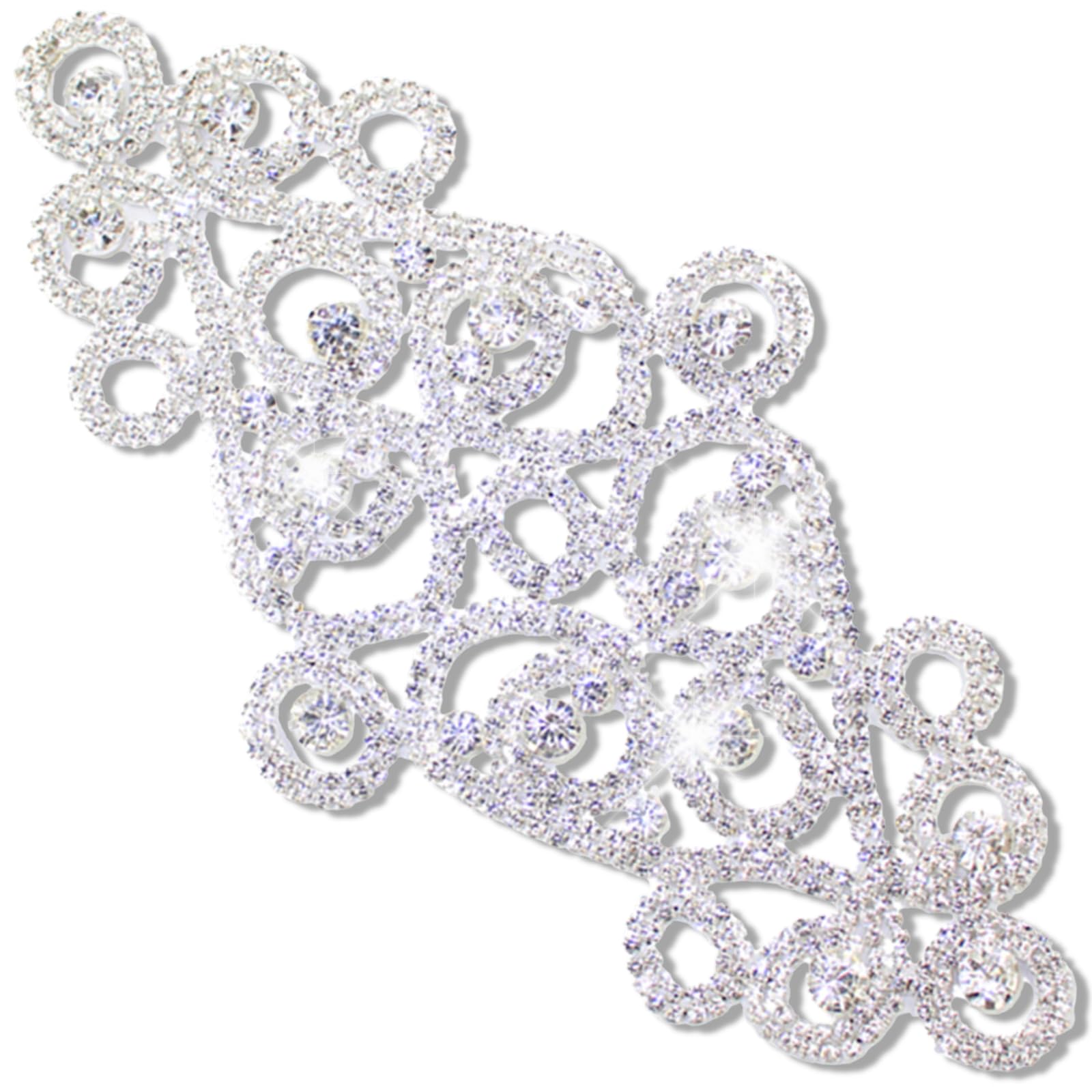 PEARLY JUN Rhinestone Applique Crystal Applique Hand Sewing, Flower Glass Alloy Rhinestone Patch for Craft Projects DIY Wedding Clothes Shoes Hats Bags. (YH Z005-silver)