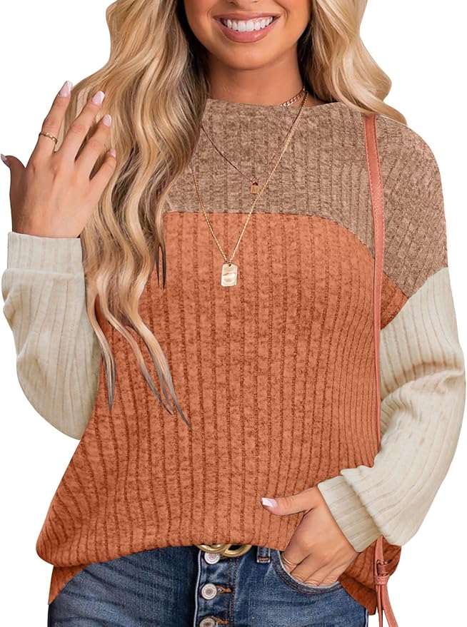 MixShe Womens Sweaters Color Block 2025 Fall Fashion Crewneck Tunic Tops S-XXL