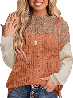Womens Sweaters Color Block 2025 Fall Fashion Crewneck Tunic Tops S-XXL