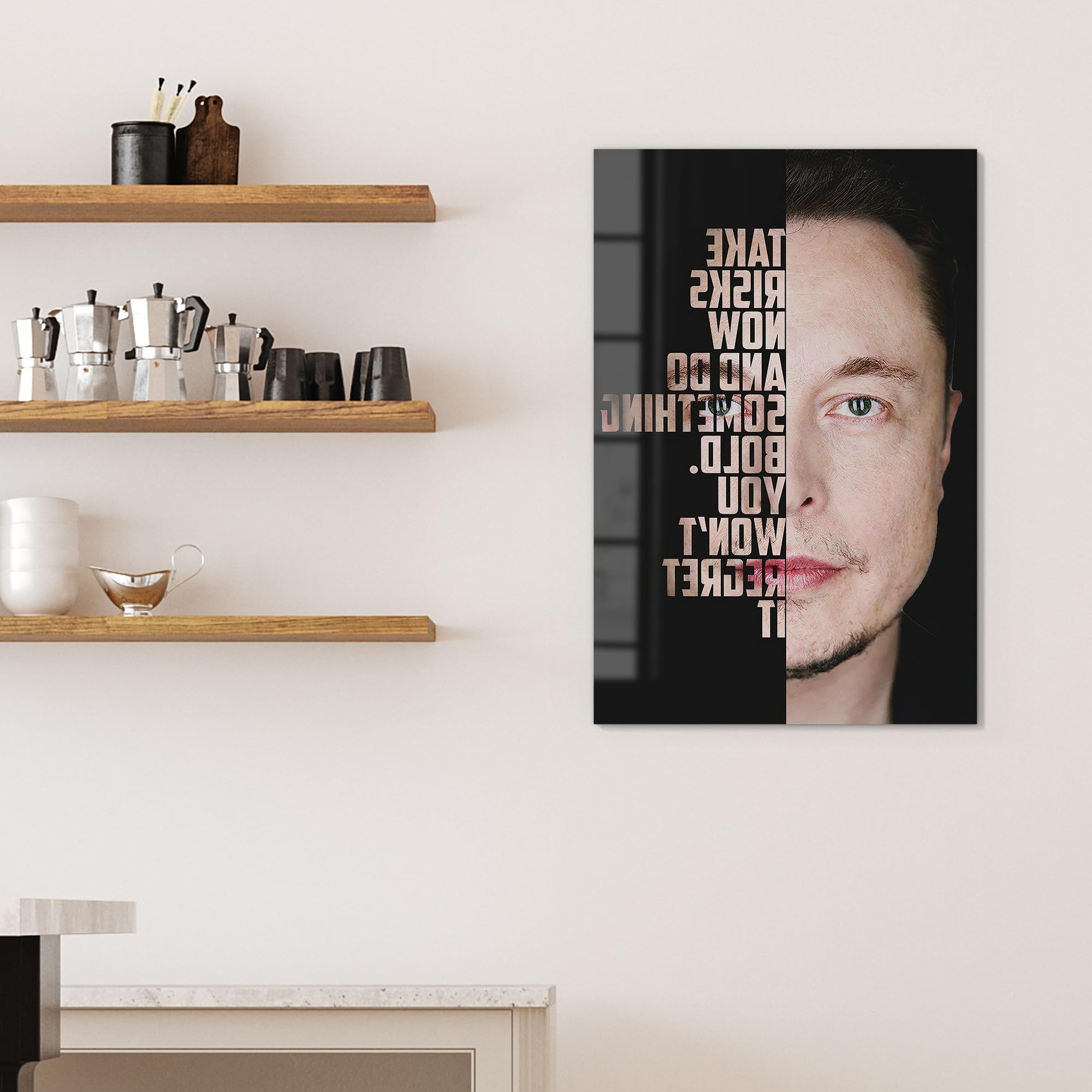 DEQOART Pizarra magnética de cristal, 60 x 90 cm, diseño "Mut zur Action", pizarra magnética de cristal, incluye imanes, bolígrafo y paño para cocina y oficina, pizarra magnética y se puede escribir