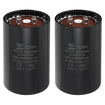 MECCANIXITY CD60 Capacitor 1000-1200 UF/Mfd, 250 VAC CD60 Run Motor Start Capacitor for Electric Fan Motor Starting Well Pump Black, Pack of 2